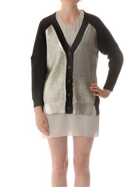 Mason Black & Silver Metallic Front V-Neck Button Cardigan